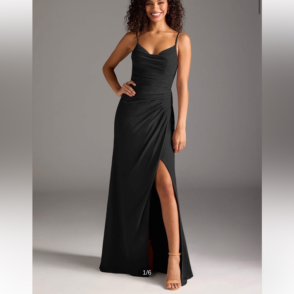 Azazie Pleated Chiffon Asymmetrical Ruched Gown